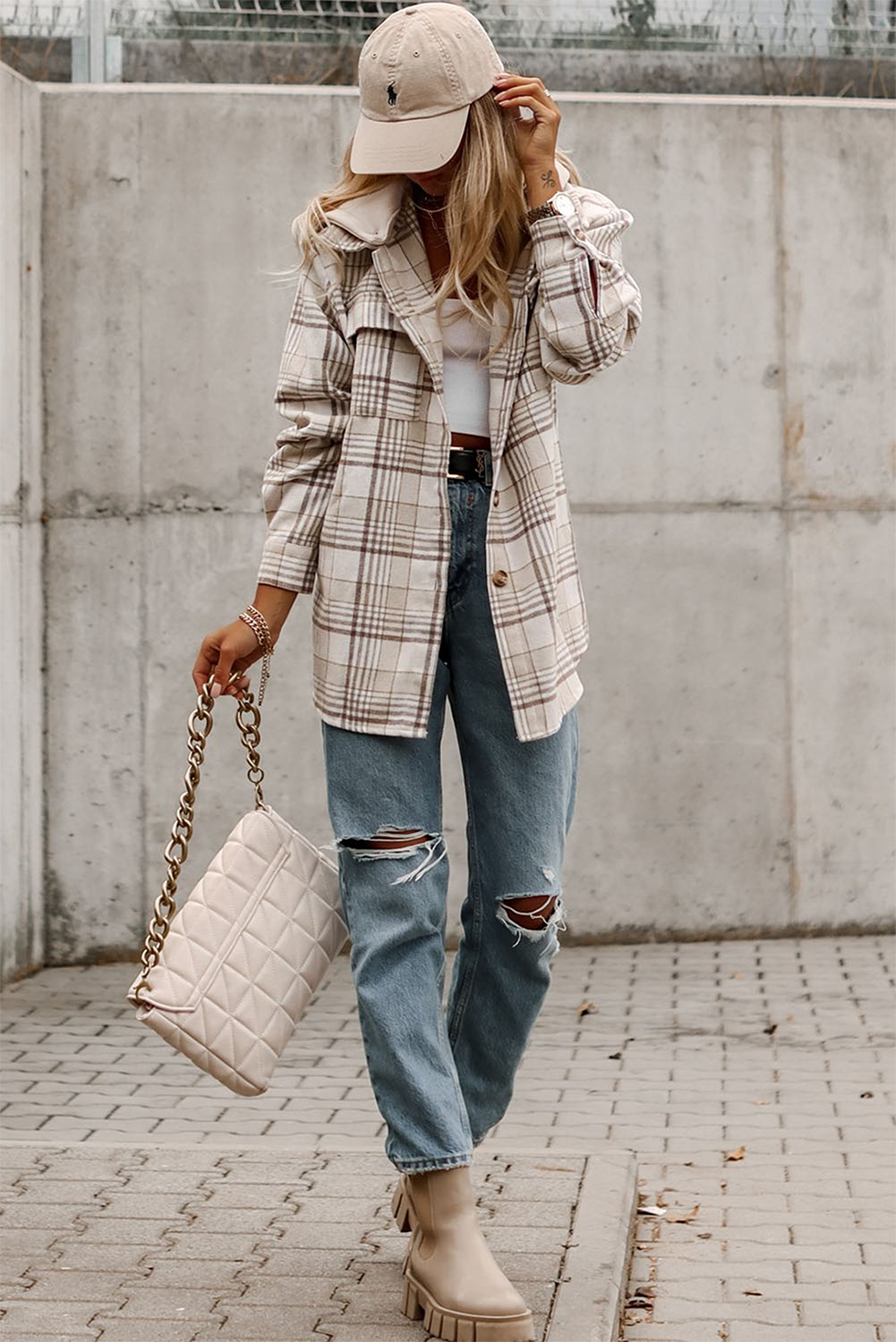 Khaki Plaid Removable Hood Buttoned Shacket-Chaelisa's New Jammies