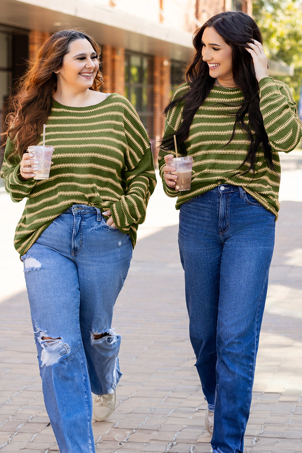 Green Stripe Drop Shoulder Casual Sweater-Chaelisa's New Jammies