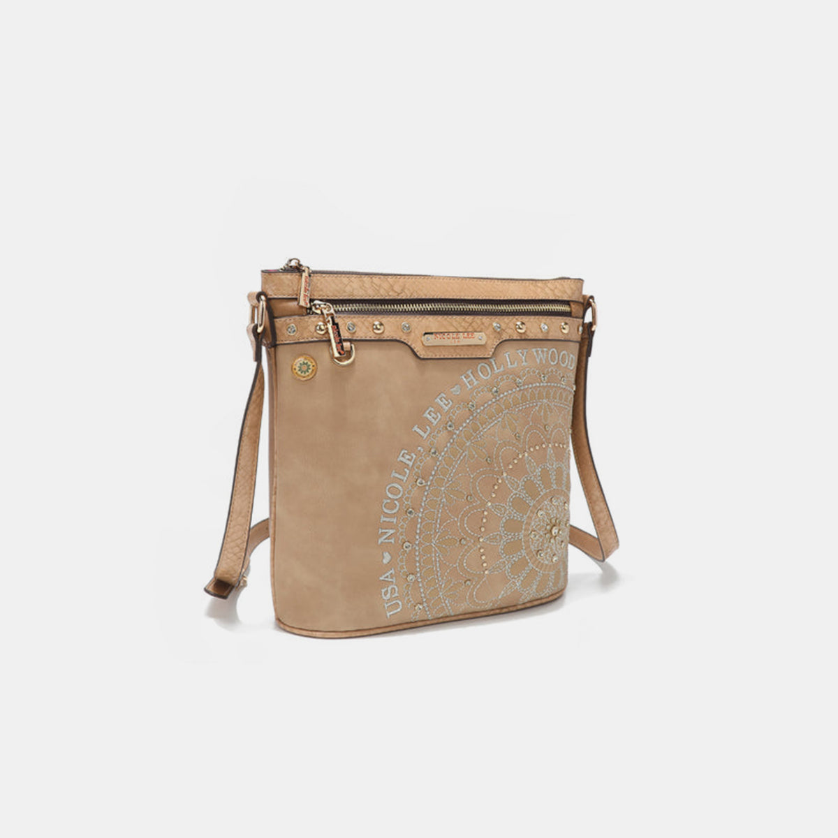 Nicole Lee USA Metallic Stitching Embroidery Inlaid Rhinestone Crossbody Bag-Chaelisa's New Jammies