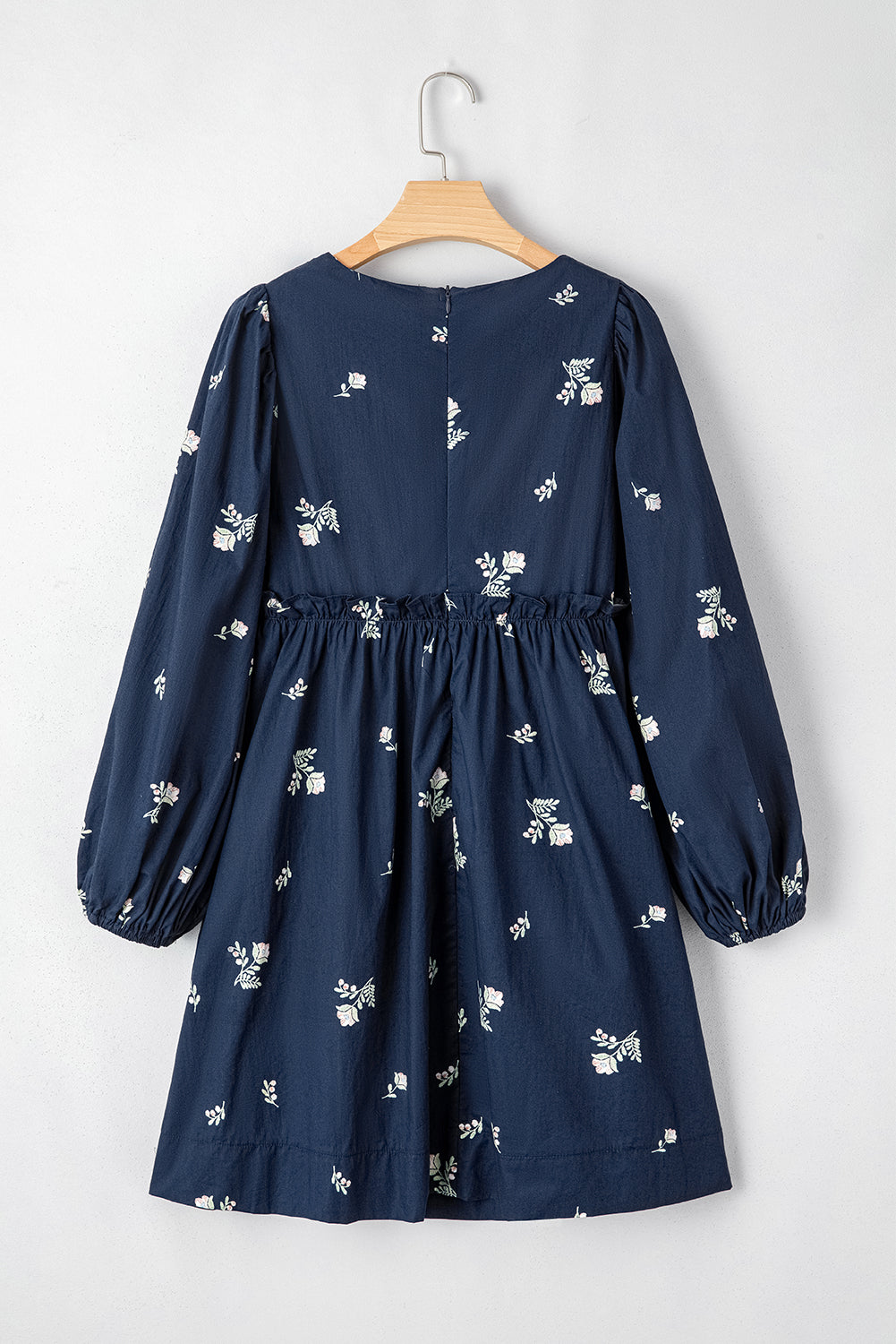 Blue Floral Embroidered Square Neck Puff Sleeve Ruffled Mini Dress-Chaelisa's New Jammies