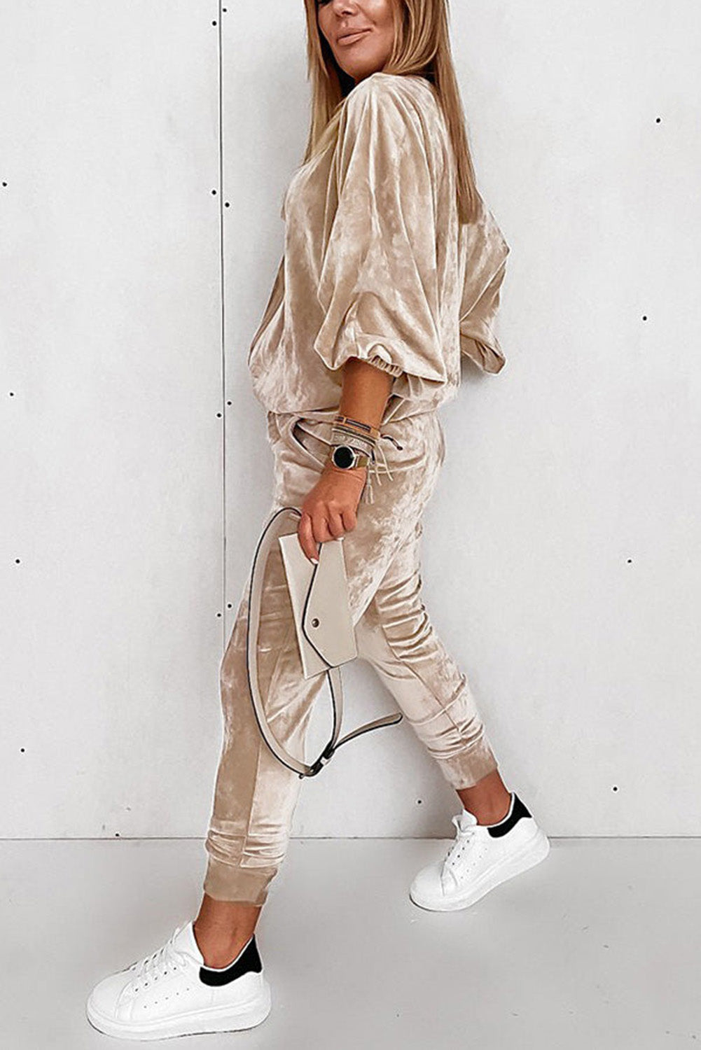 Parchment Velvet Zipped Top and Joggers Two Piece Set-Chaelisa's New Jammies