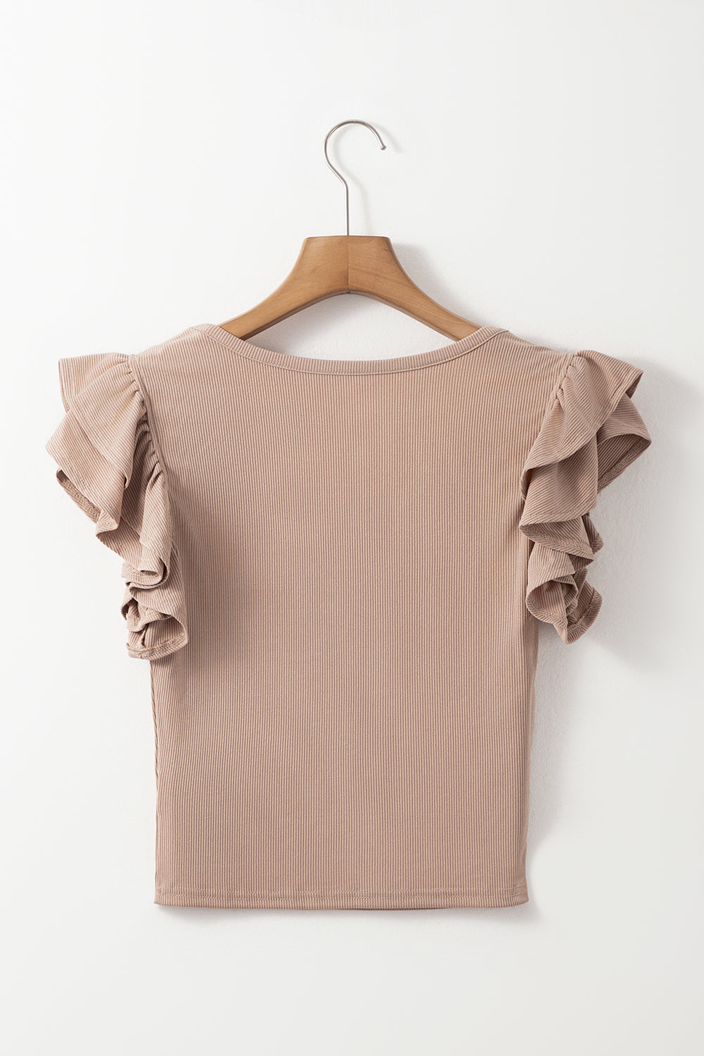 Smoke Gray Ribbed Knit Ruffled Shoulder Slim Fit Tank Top-Chaelisa's New Jammies