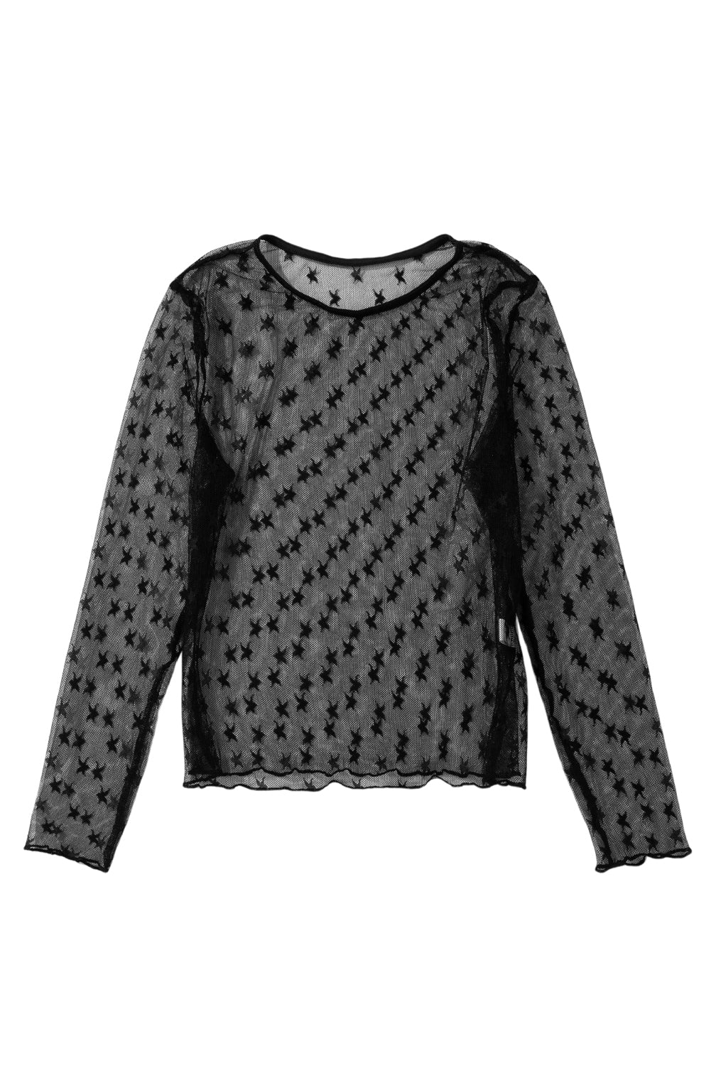 Black Star Print Mesh Sheer Slim Long Sleeve Top-Chaelisa's New Jammies