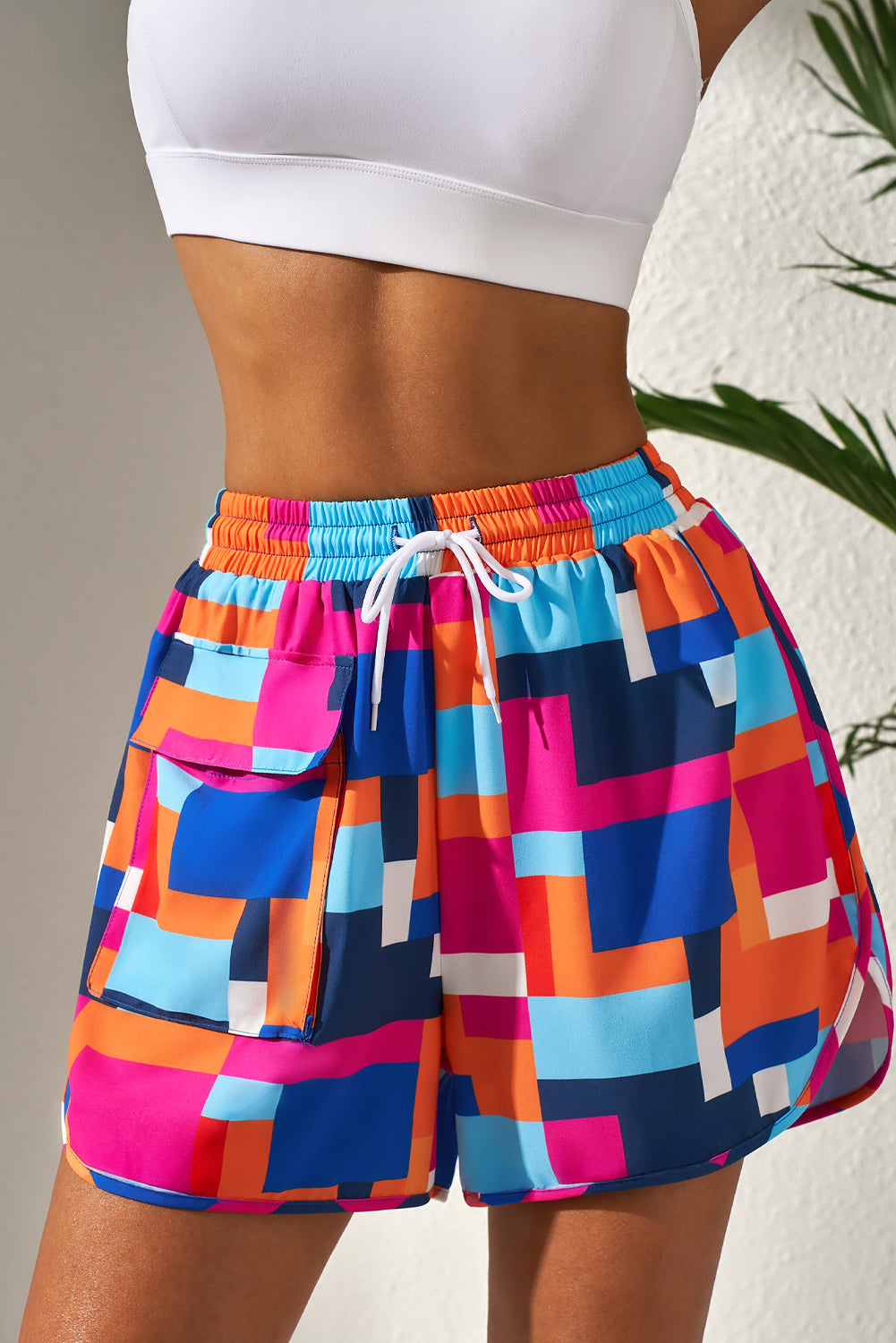 Rose Geometric Printed Drawstring Waist Beach Shorts with Pockets-Chaelisa's New Jammies