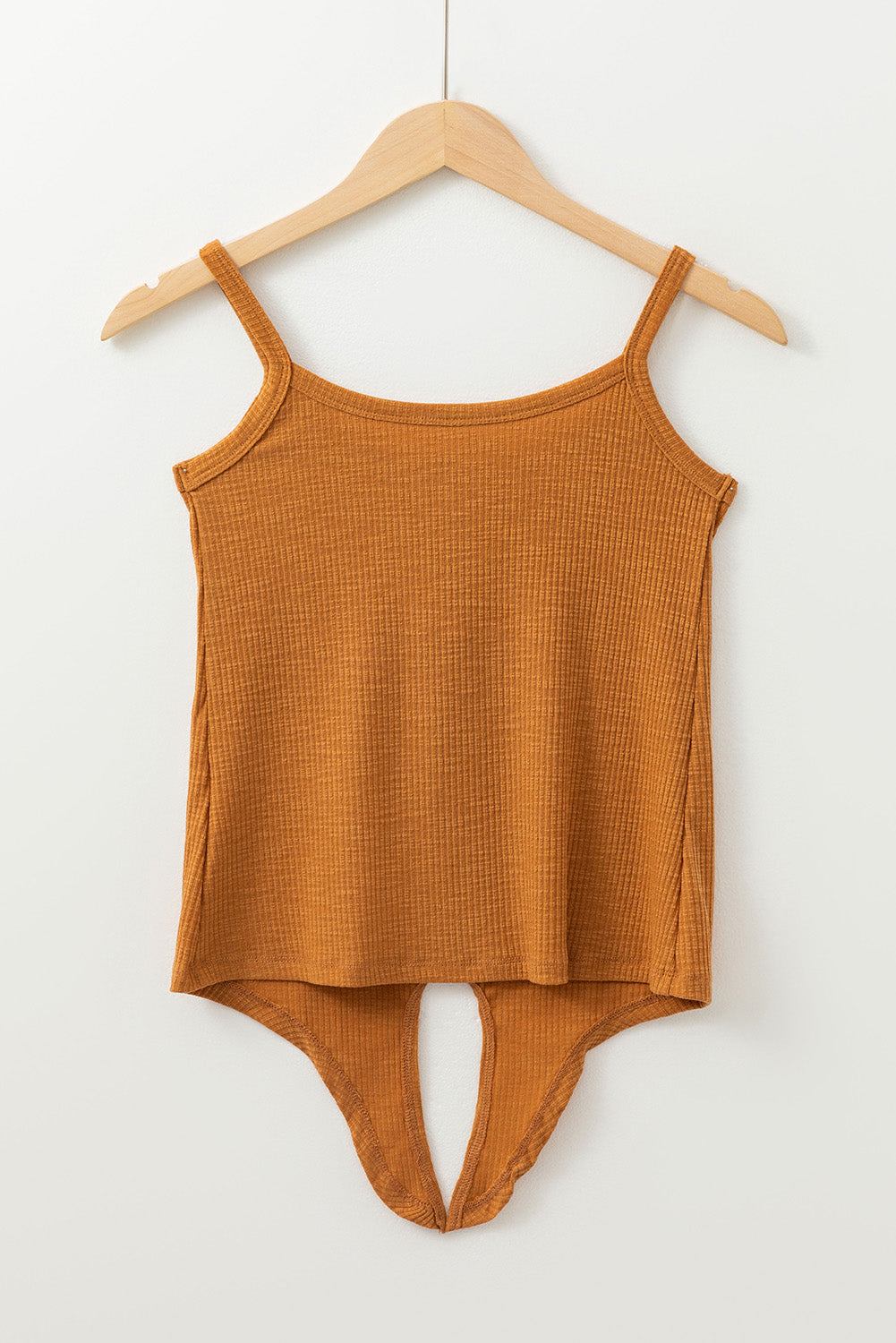 Straw Yellow Ribbed Front Knot Buttoned Thin Strap Tank Top-Chaelisa's New Jammies