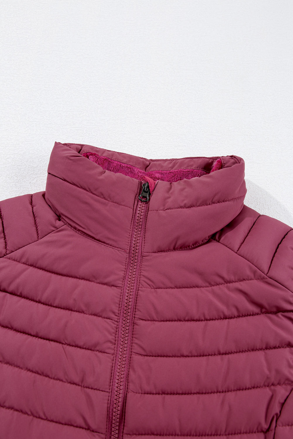 Burgundy Plush Collared Quilted Zipped Puffer Vest-Chaelisa's New Jammies