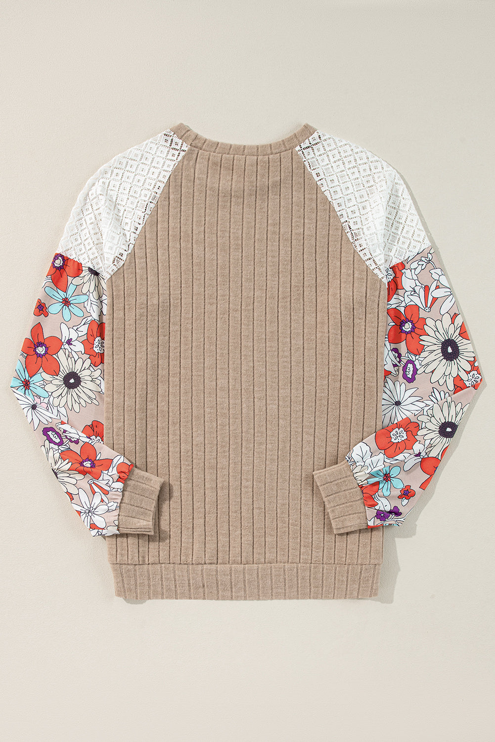 Parchment Floral Patchwork Long Sleeve Ribbed Blouse-Chaelisa's New Jammies