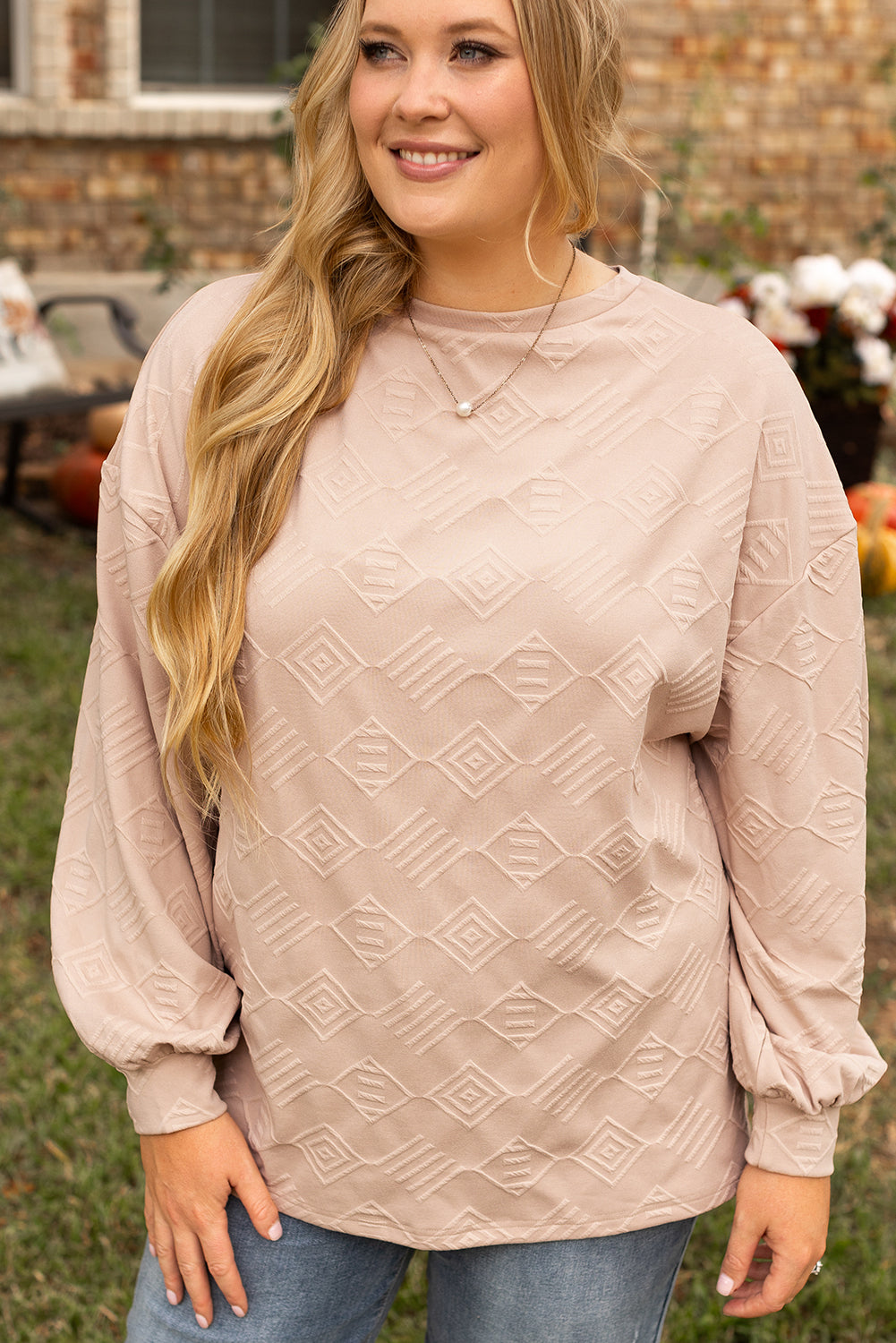 Parchment Plus Size Textured Drop Shoulder Crew Neck Sweatshirt-Chaelisa's New Jammies