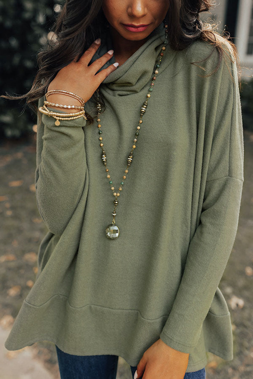 Jungle Green Cowl Neck Shift Tunic Top-Chaelisa's New Jammies