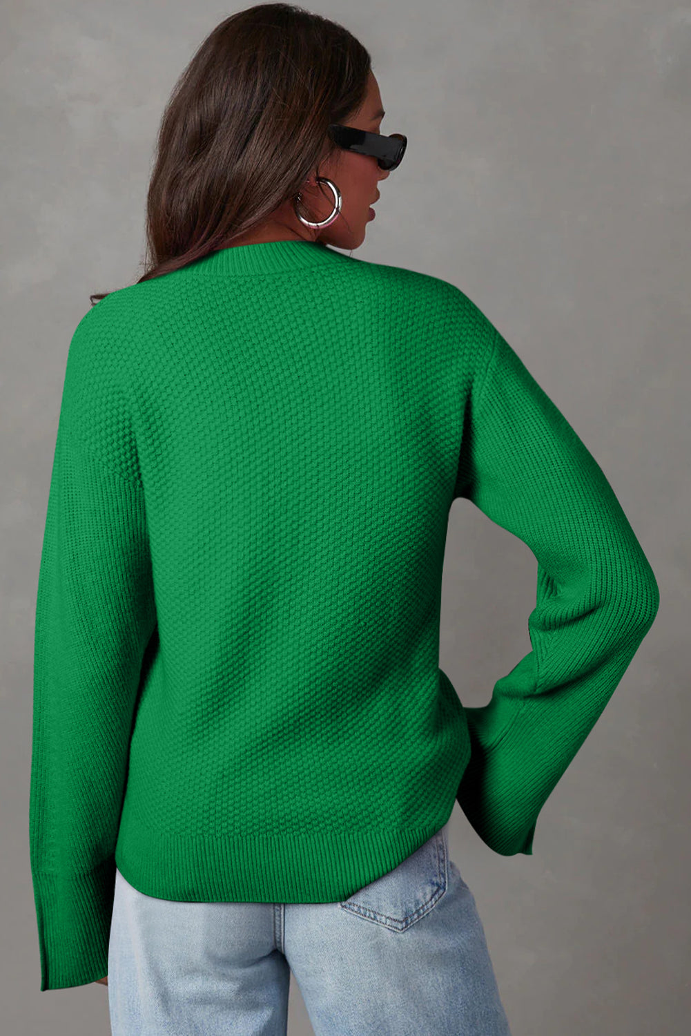 Parchment Solid Textured Knit Split Cuff Drop Shoulder Sweater-Chaelisa's New Jammies