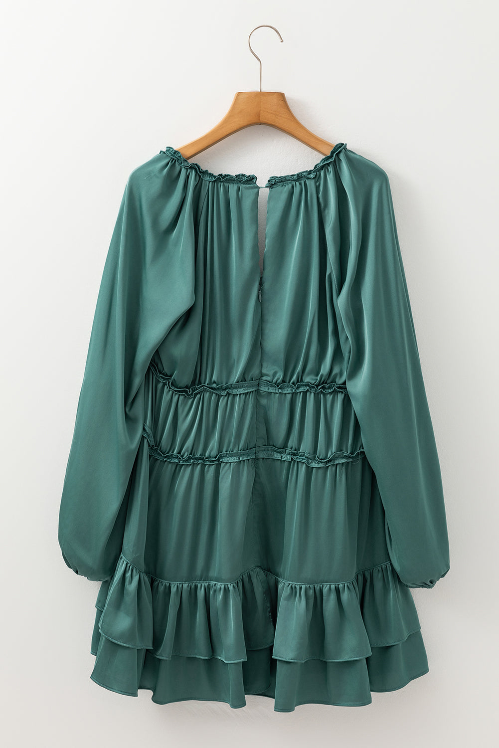 Mist Green Tiered Ruffled Puff Sleeve Loose Fit Mini Dress-Chaelisa's New Jammies