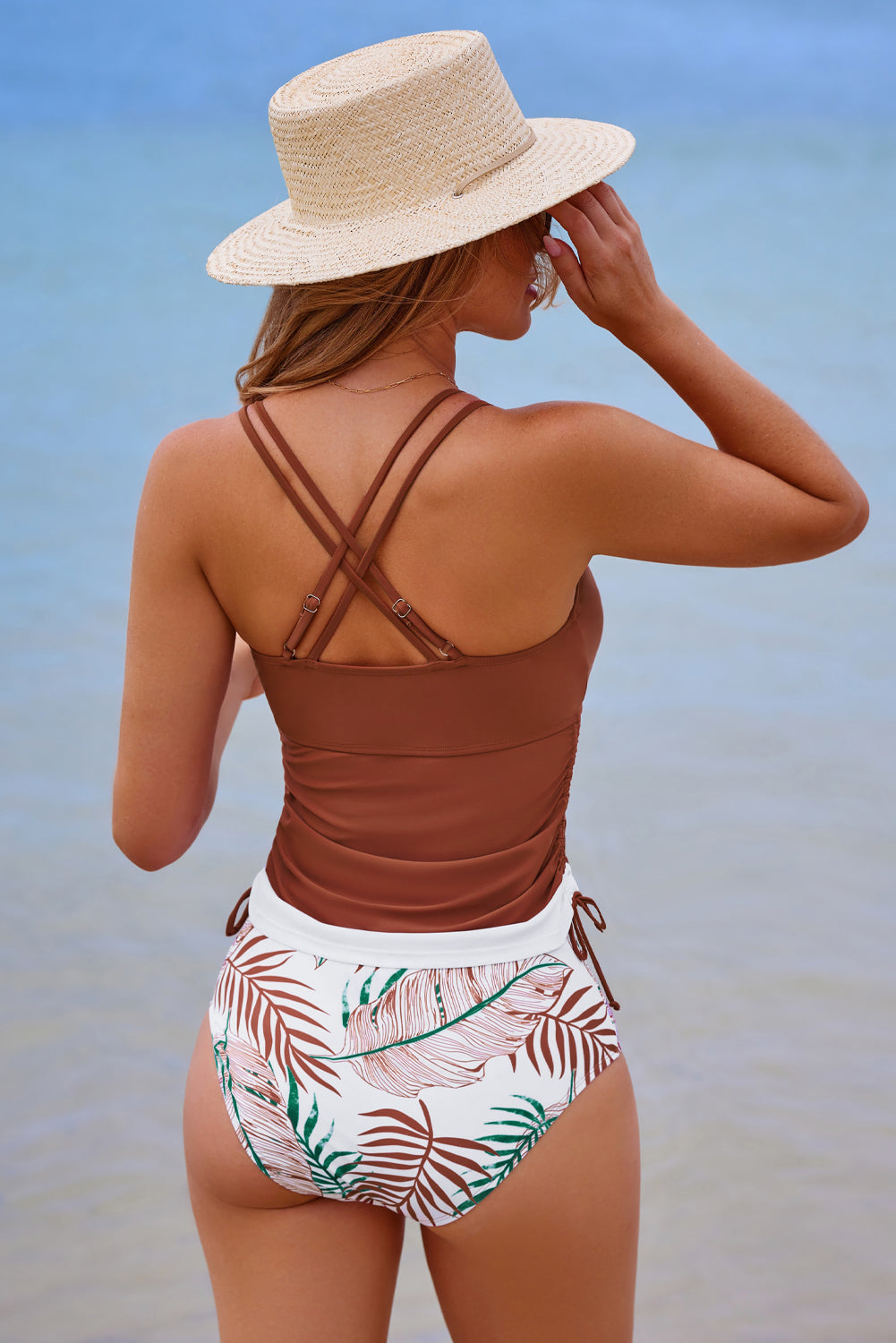 Mineral Red Drawstring Tummy Control Mix-and-match 2pcs Tankini Swimsuit-Chaelisa's New Jammies