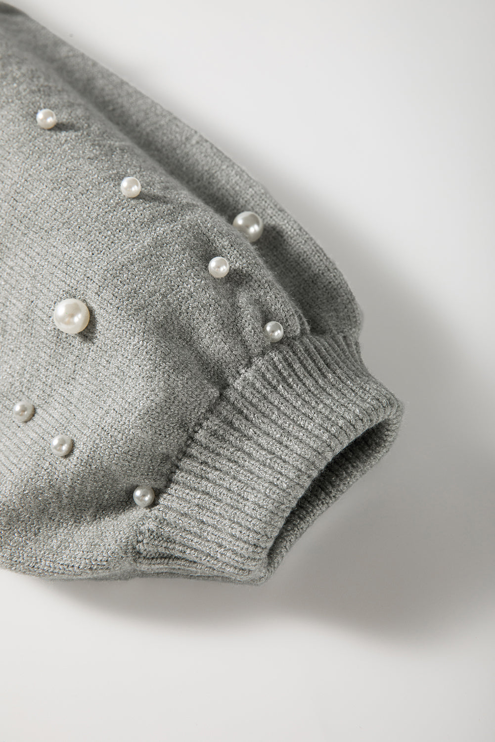 Light Grey Pearled Drop Shoulder Round Neck Sweater-Chaelisa's New Jammies