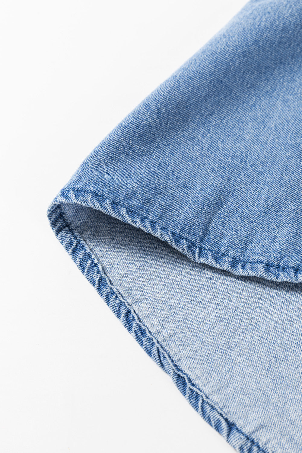Sky Blue Frilled Raw Hem Half Buttoned Denim Top-Chaelisa's New Jammies
