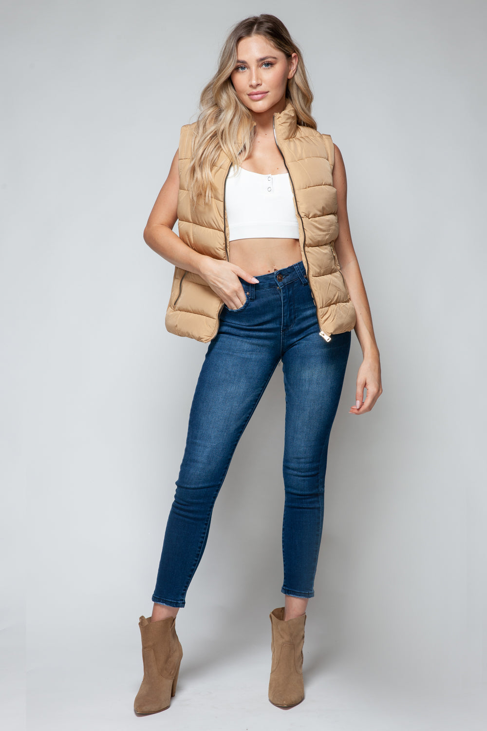 Snobbish Zip Up Turtleneck Vest with Pockets-Chaelisa's New Jammies