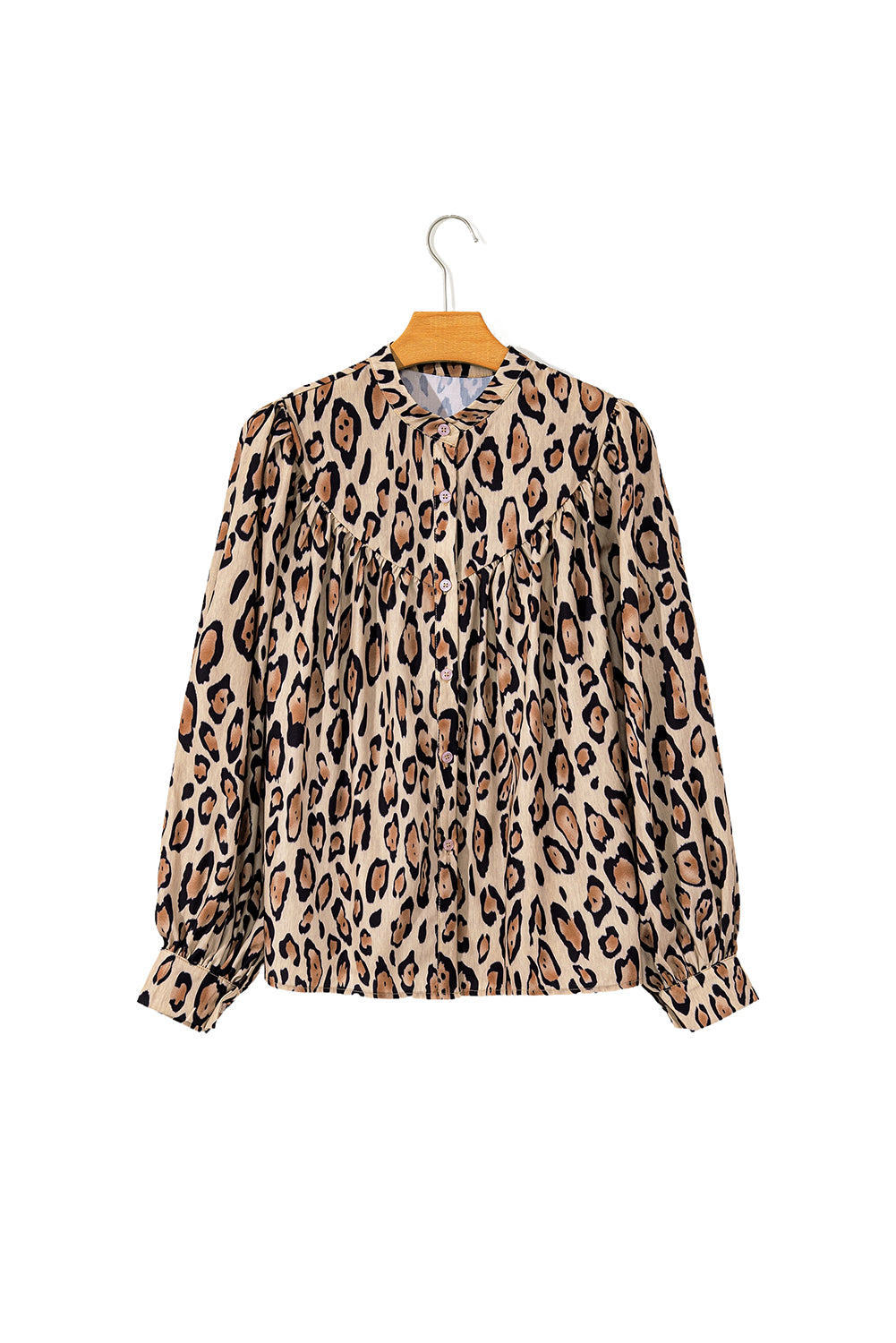 Light French Beige Oversized Leopard Print Balloon Sleeve Casual Shirt-Chaelisa's New Jammies