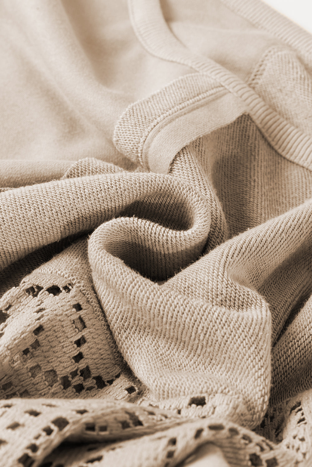 Parchment Knit Crochet Exposed Seam Ribbed Trim Sweatshirt-Chaelisa's New Jammies