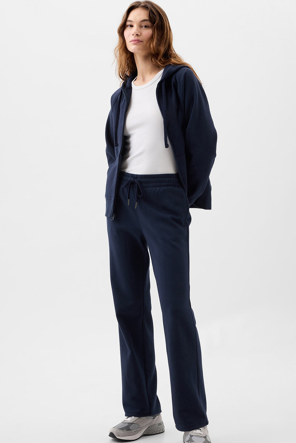 Navy Blue Solid Color Drawstring Waist Casual Straight Pants-Chaelisa's New Jammies