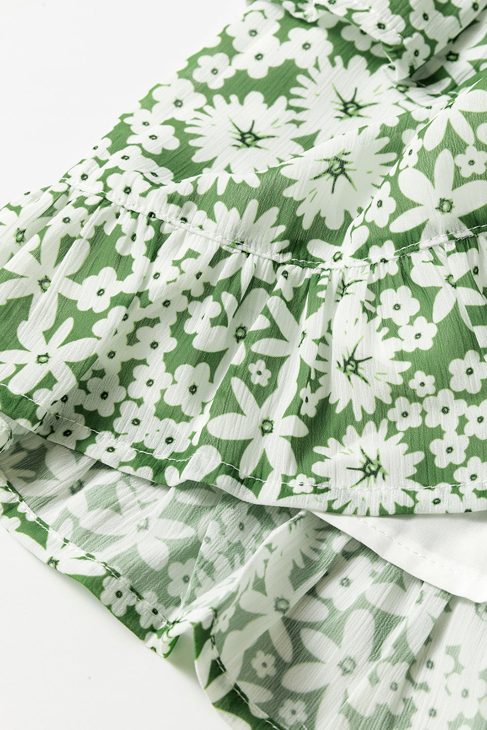 Green Floral Print Square Neck Shirred Waist Tiered Ruffled Mini Dress-Chaelisa's New Jammies