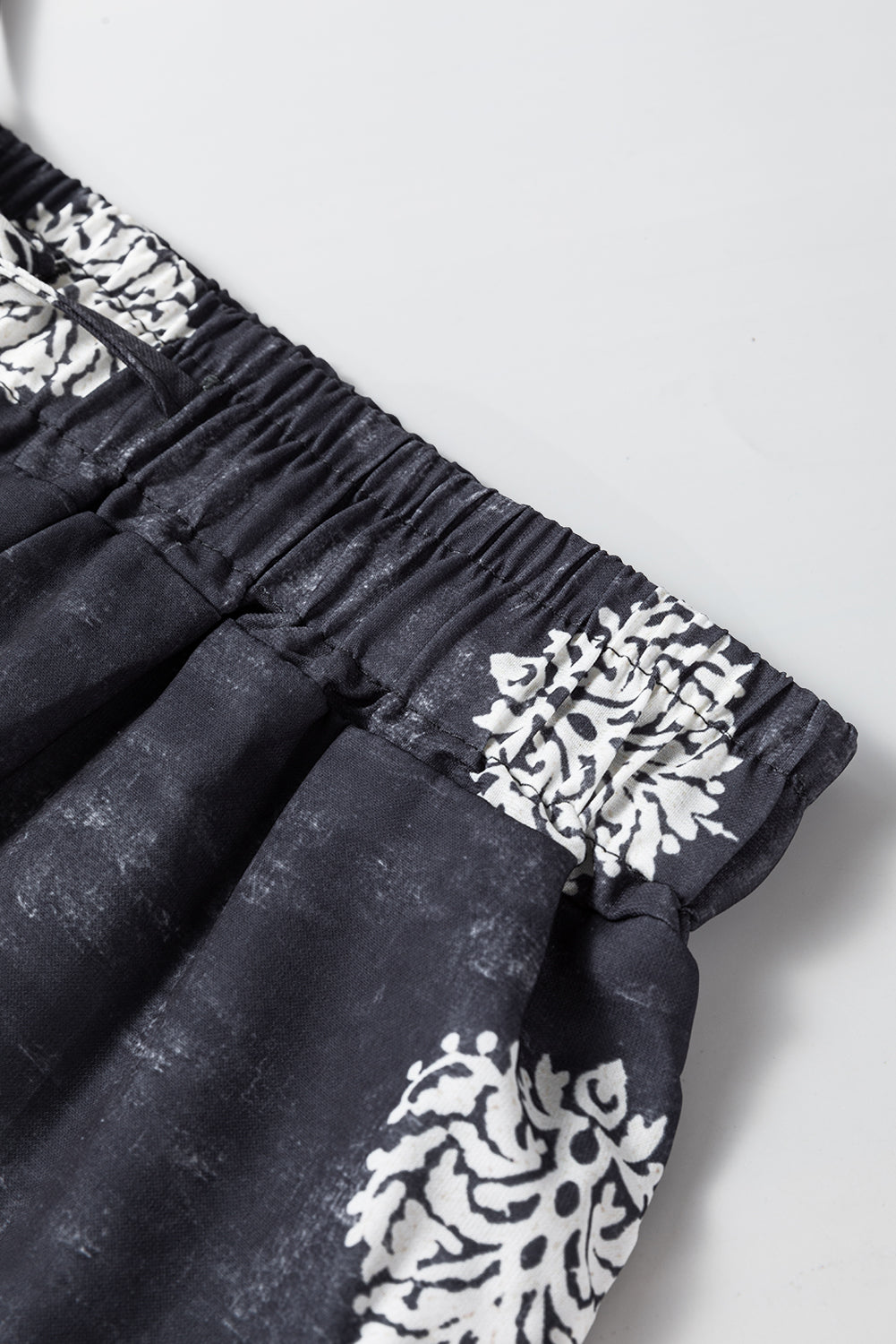 Black Bohemian Printed Drawstring Waist Wide Leg Pants-Chaelisa's New Jammies