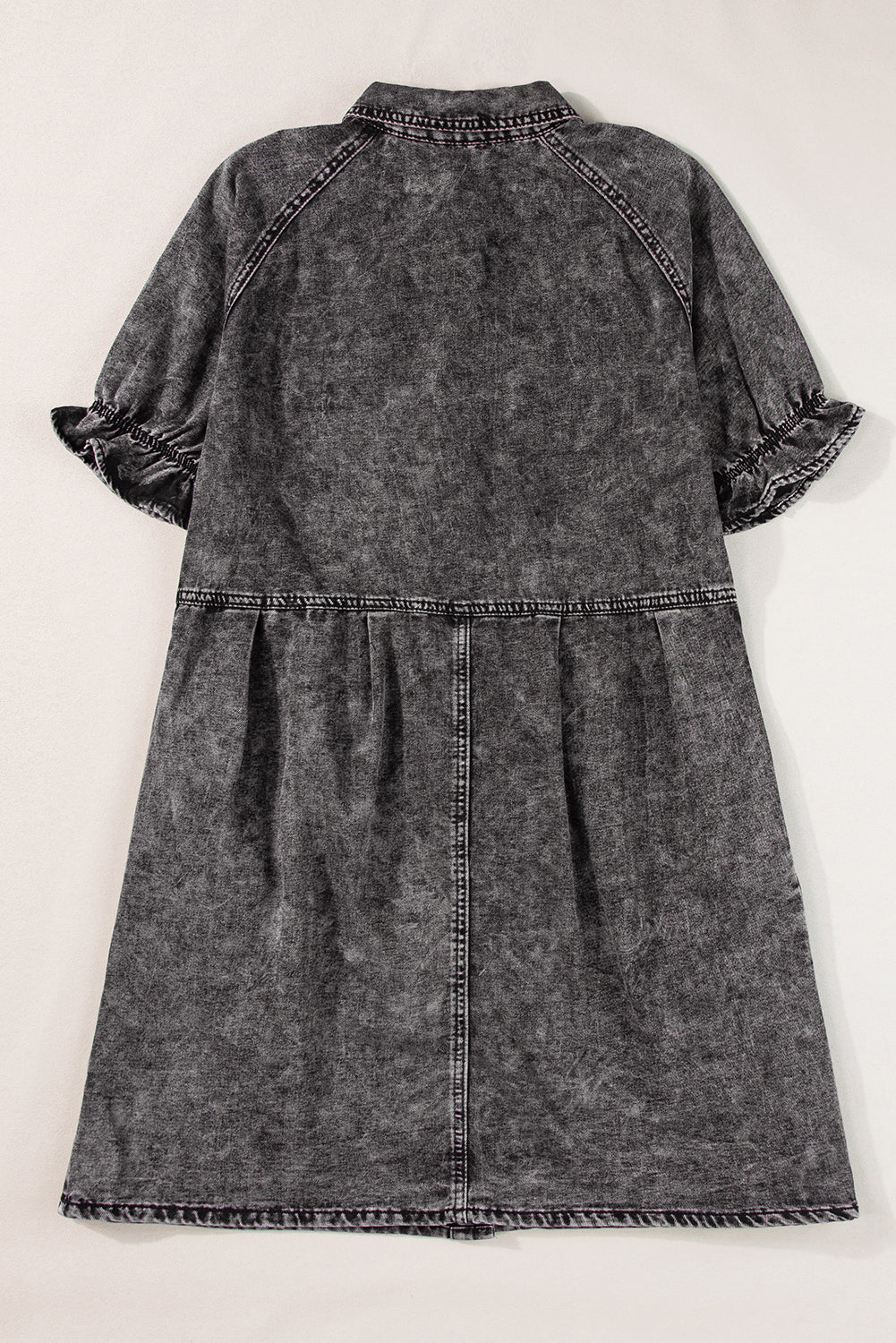 Medium Grey Mineral Wash Ruffled Short Sleeve Buttoned Denim Dress-Chaelisa's New Jammies