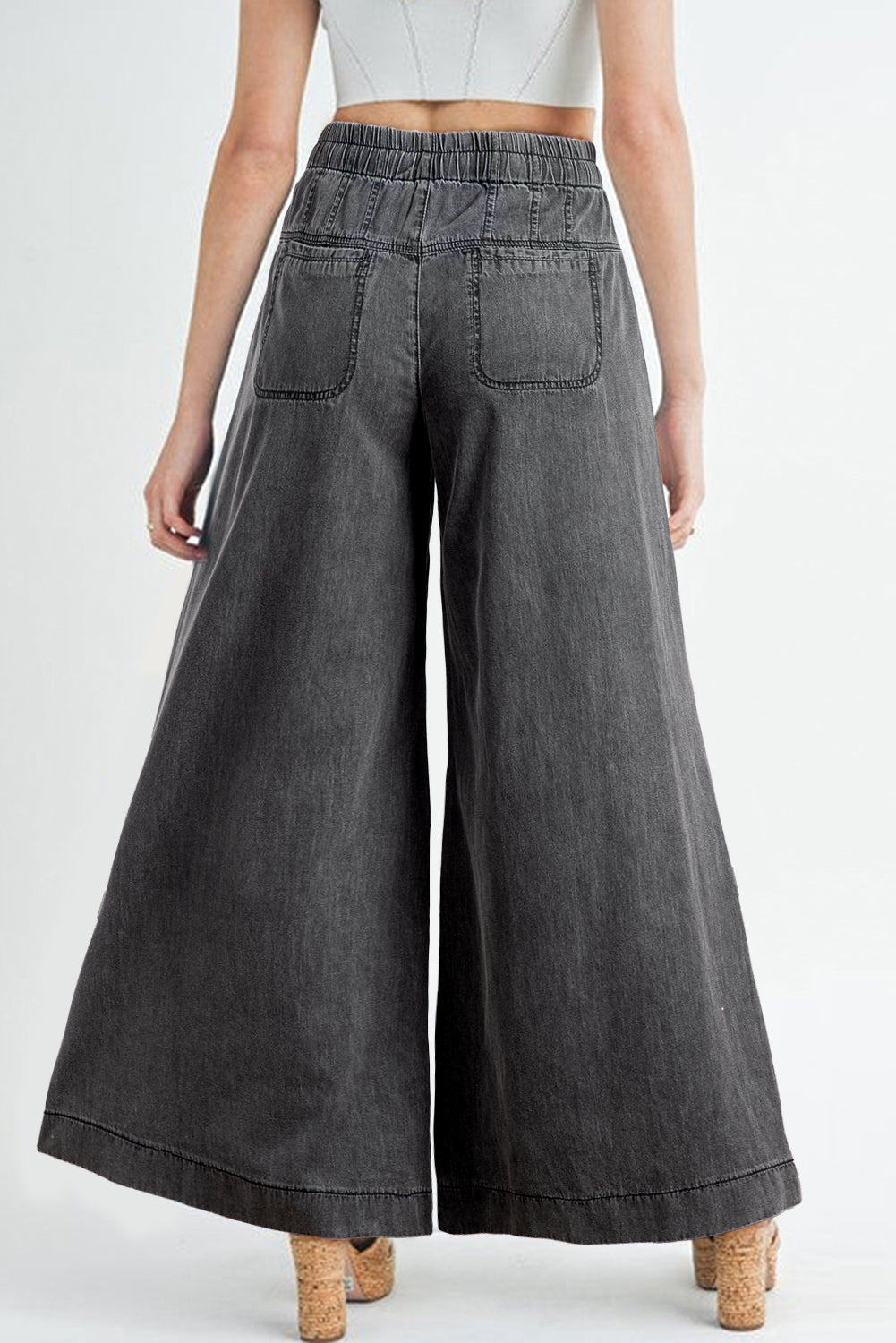 Carbon Grey Mineral Wash Button Fly Waist Wide Leg Jeans-Chaelisa's New Jammies