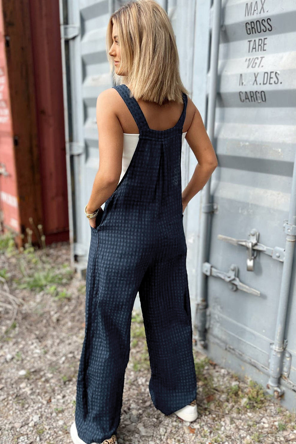 Sail Blue Plaid Print Buttoned Pocketed High Waist Overall-Chaelisa's New Jammies