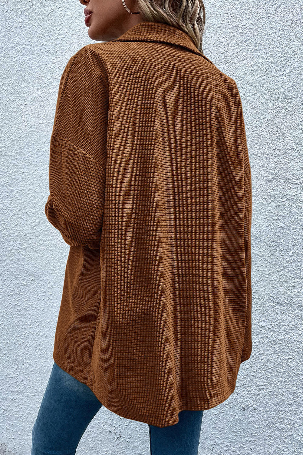 Brown Textured Flap Pocket Drop Shoulder Shacket-Chaelisa's New Jammies