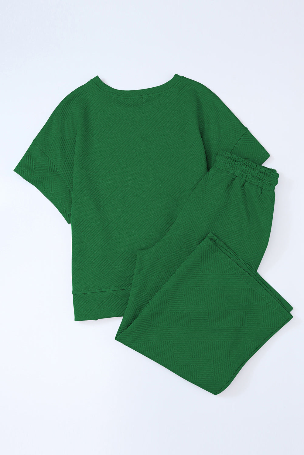 Dark Green Textured Loose Fit T Shirt and Drawstring Pants Set-Chaelisa's New Jammies