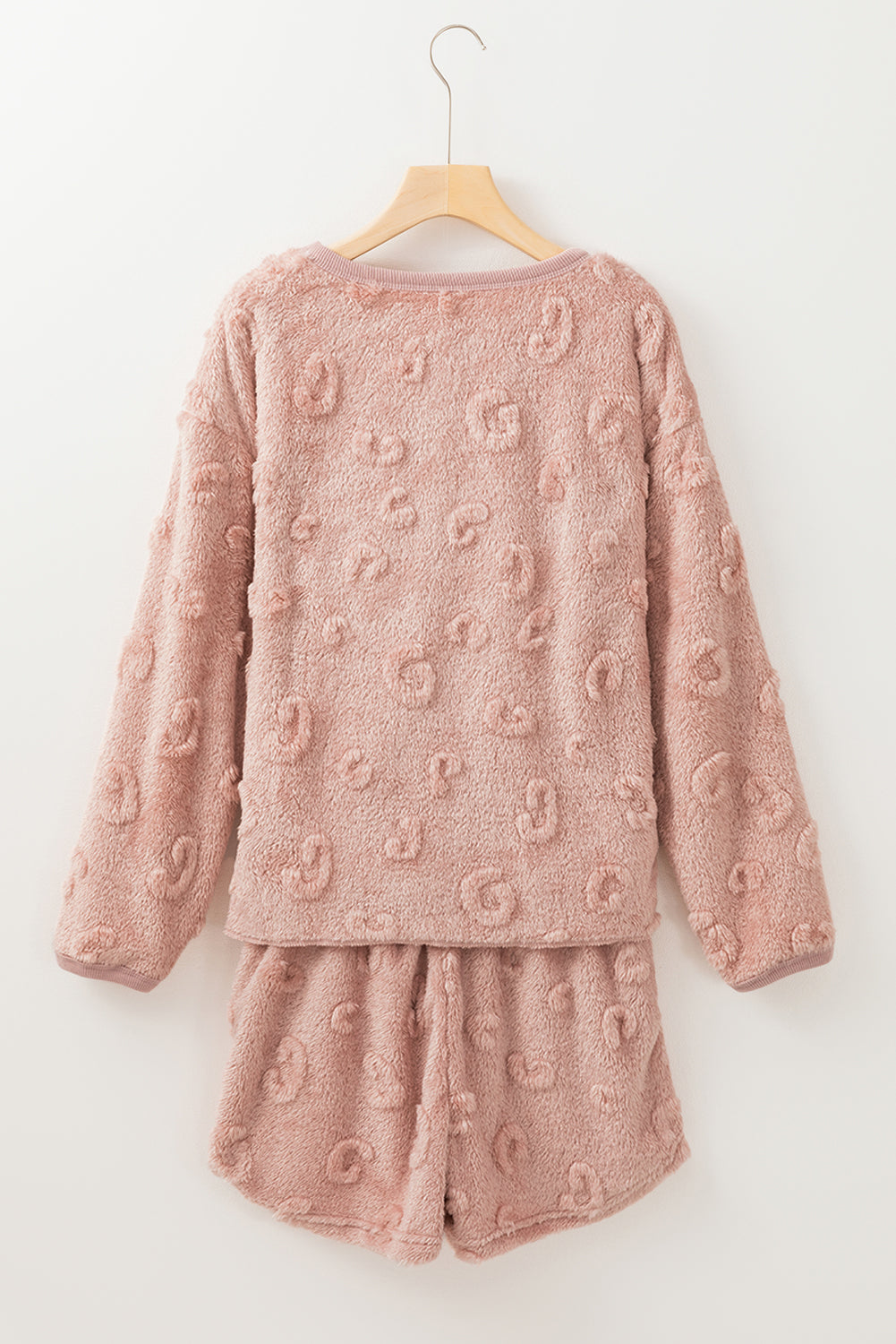 Light Pink Textured Leopard Fleece Loose Two Piece Lounge Set-Chaelisa's New Jammies