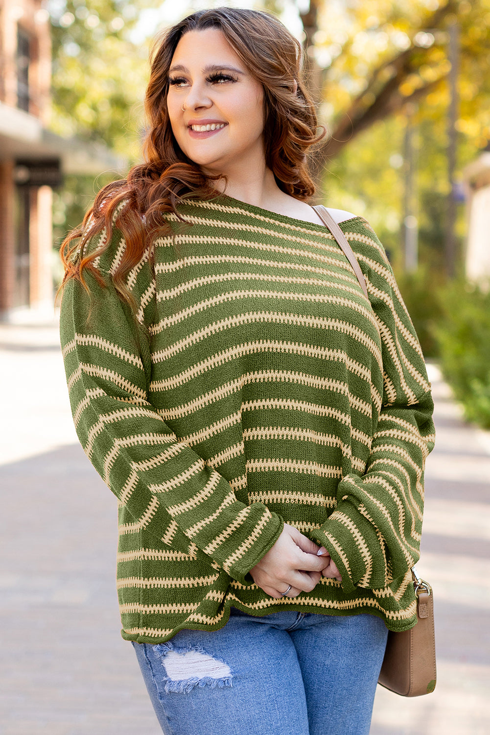 Green Stripe Drop Shoulder Casual Sweater-Chaelisa's New Jammies