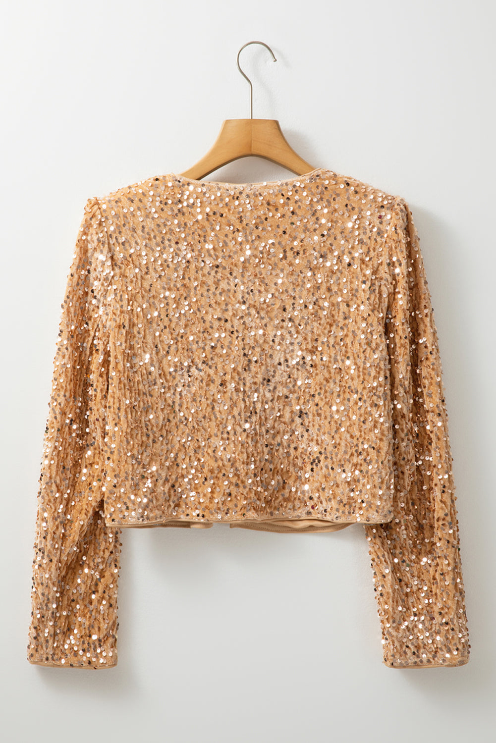 Golden Fleece Sequined Open Front Cropped Jacket-Chaelisa's New Jammies