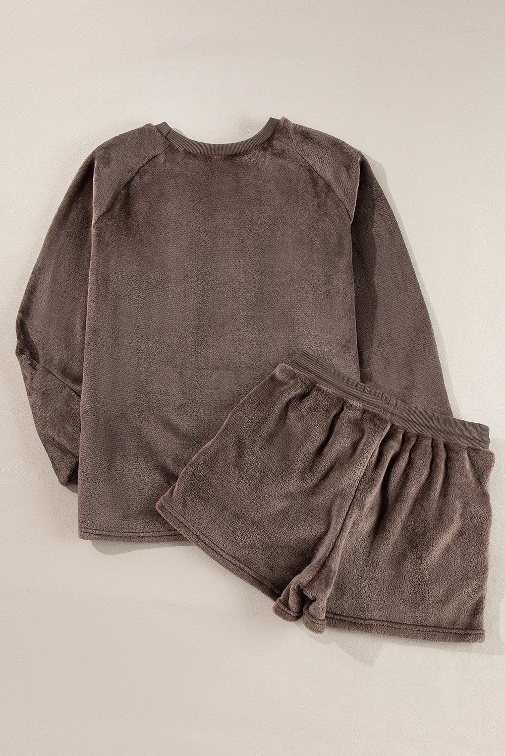 Coffee Solid Loose Fit Two Piece Fleece Lounge Set-Chaelisa's New Jammies