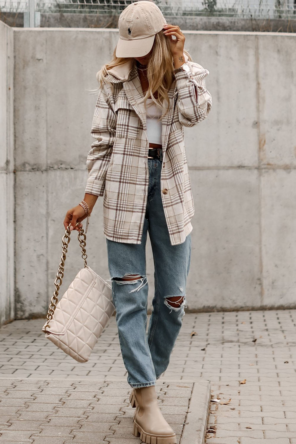 Khaki Plaid Removable Hooded Button Up Jacket-Chaelisa's New Jammies