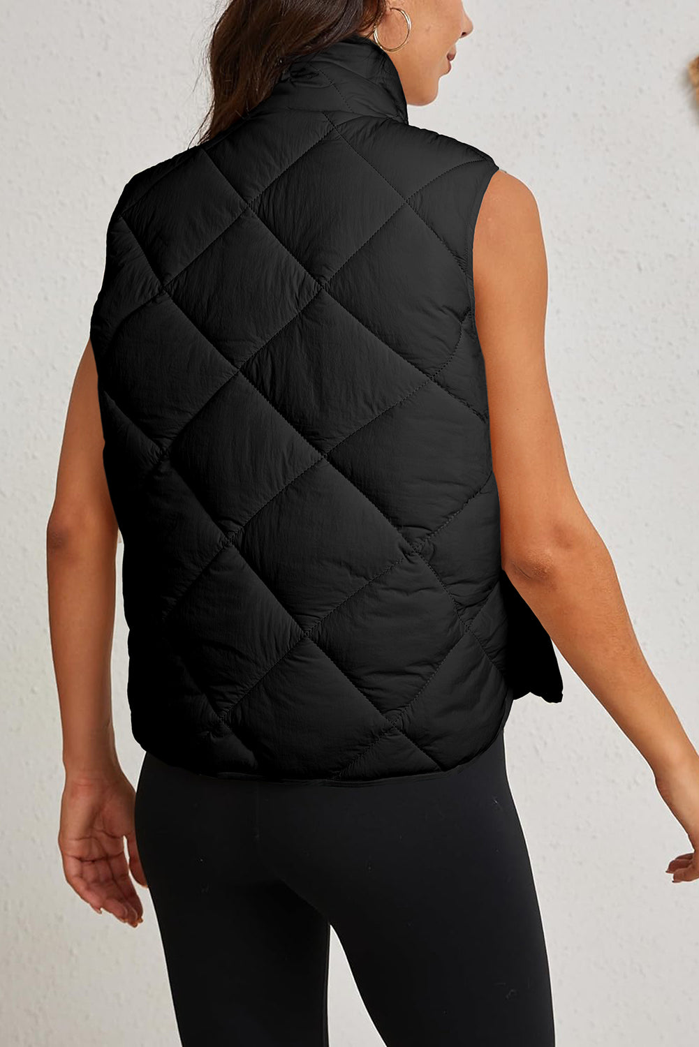 Black Quilted High Neck Button Up Pocket Vest Coat-Chaelisa's New Jammies