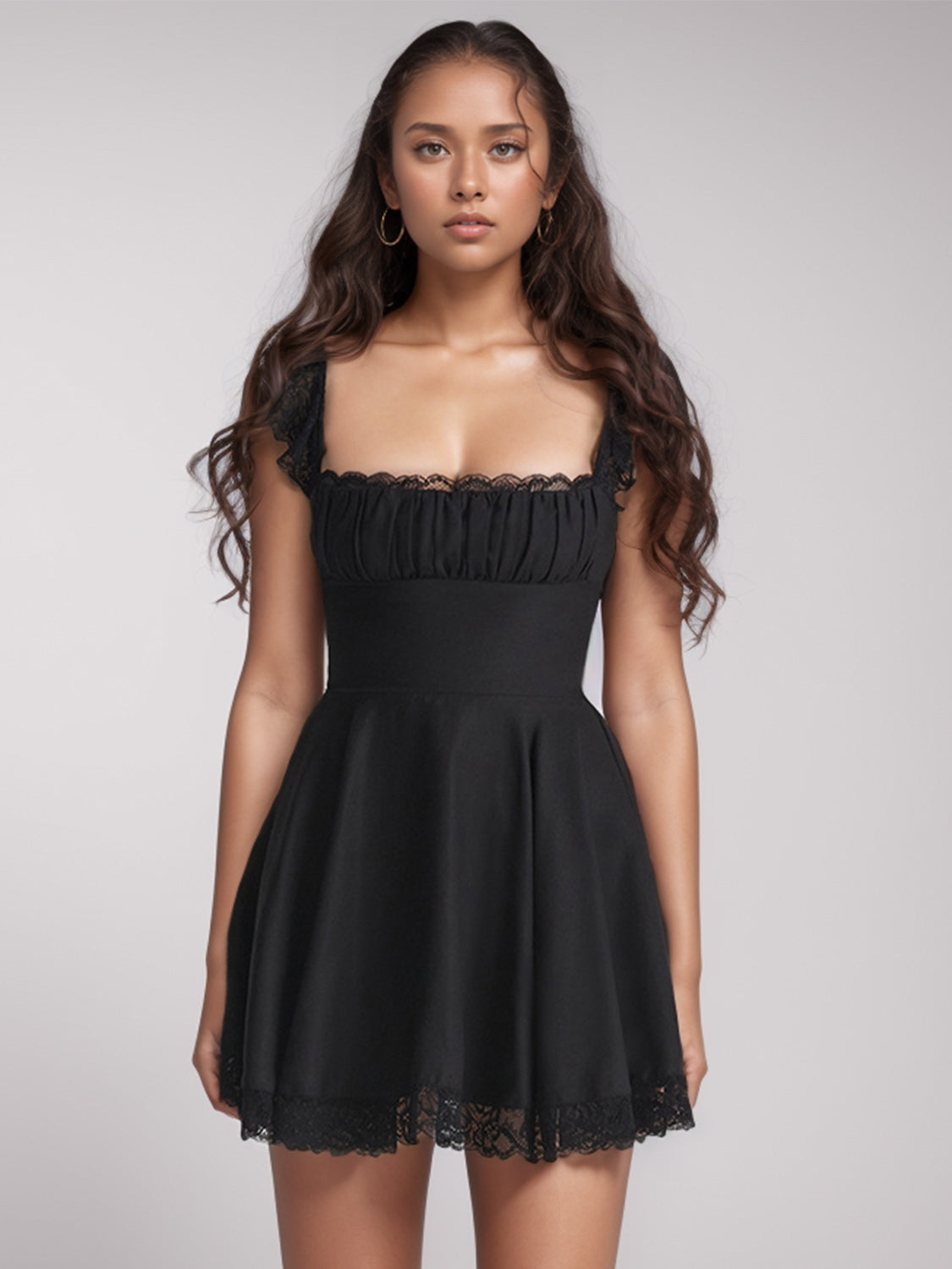 Lace Detail Square Neck Cap Sleeve Mini Dress-Chaelisa's New Jammies