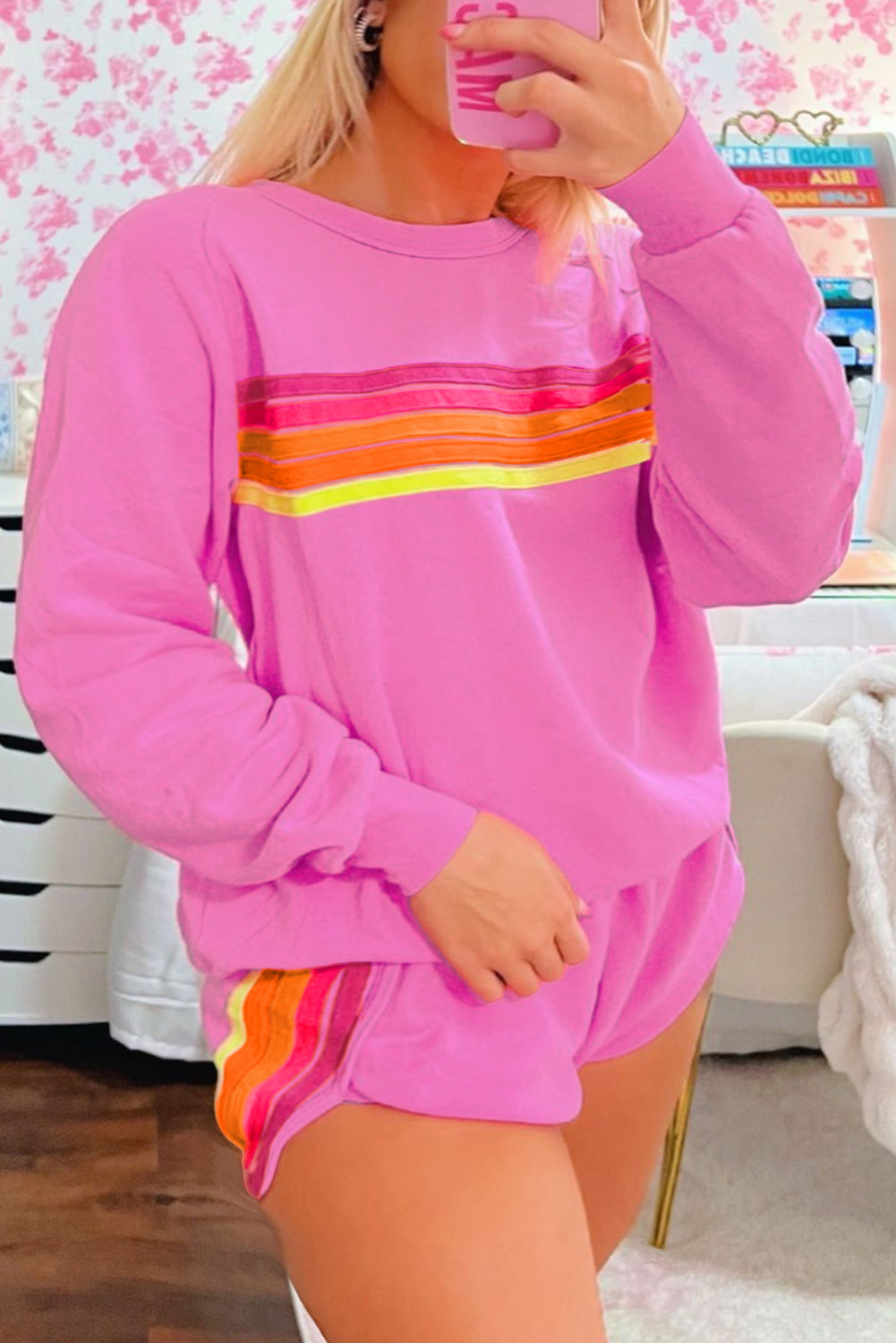 Bonbon Striped Accent Pullover and Shorts Two Piece Casual Set-Chaelisa's New Jammies
