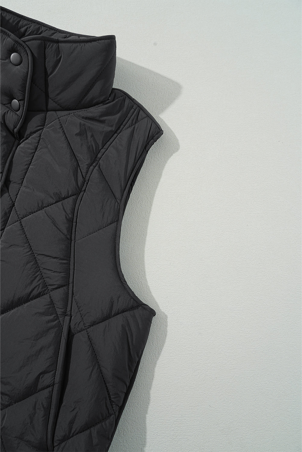 Black Quilted High Neck Button Up Pocket Vest Coat-Chaelisa's New Jammies