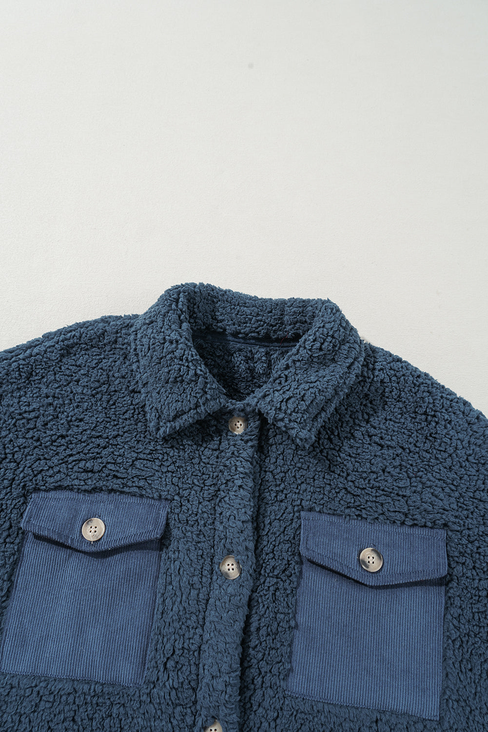 Blue Contrast Flap Pocket Single Breasted Teddy Coat-Chaelisa's New Jammies