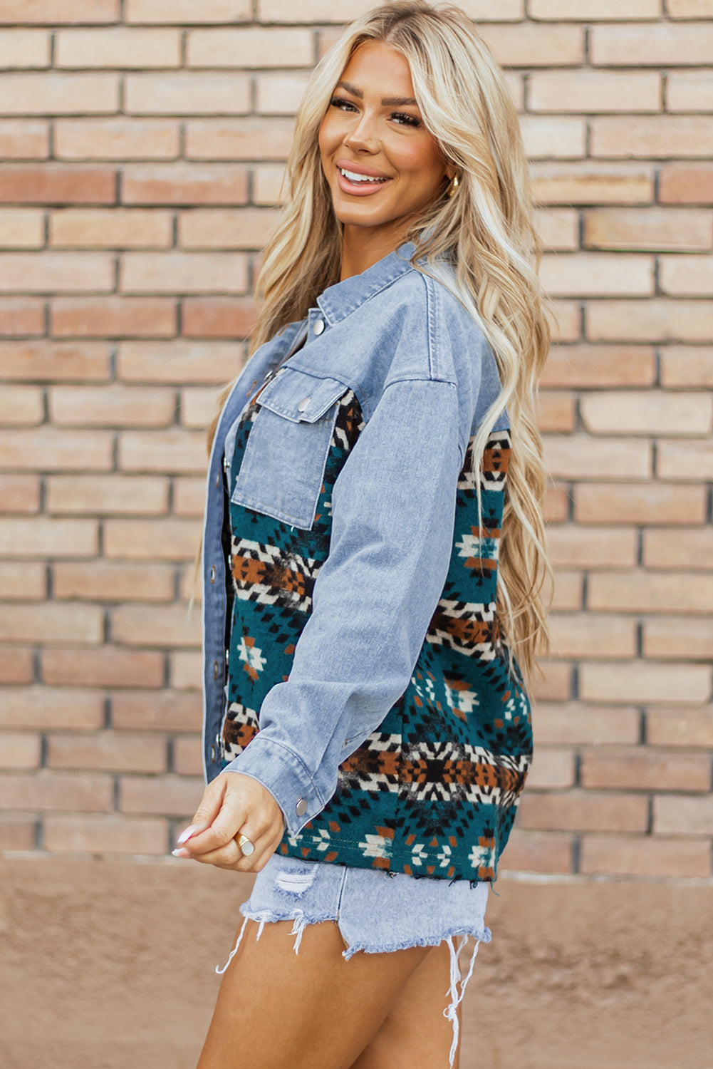 Blue Aztec Printed Denim Jacket-Chaelisa's New Jammies