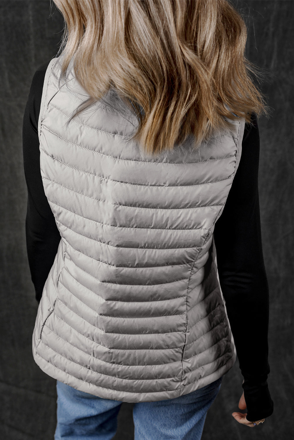Silvery Plush Collared Quilted Zipped Puffer Vest-Chaelisa's New Jammies