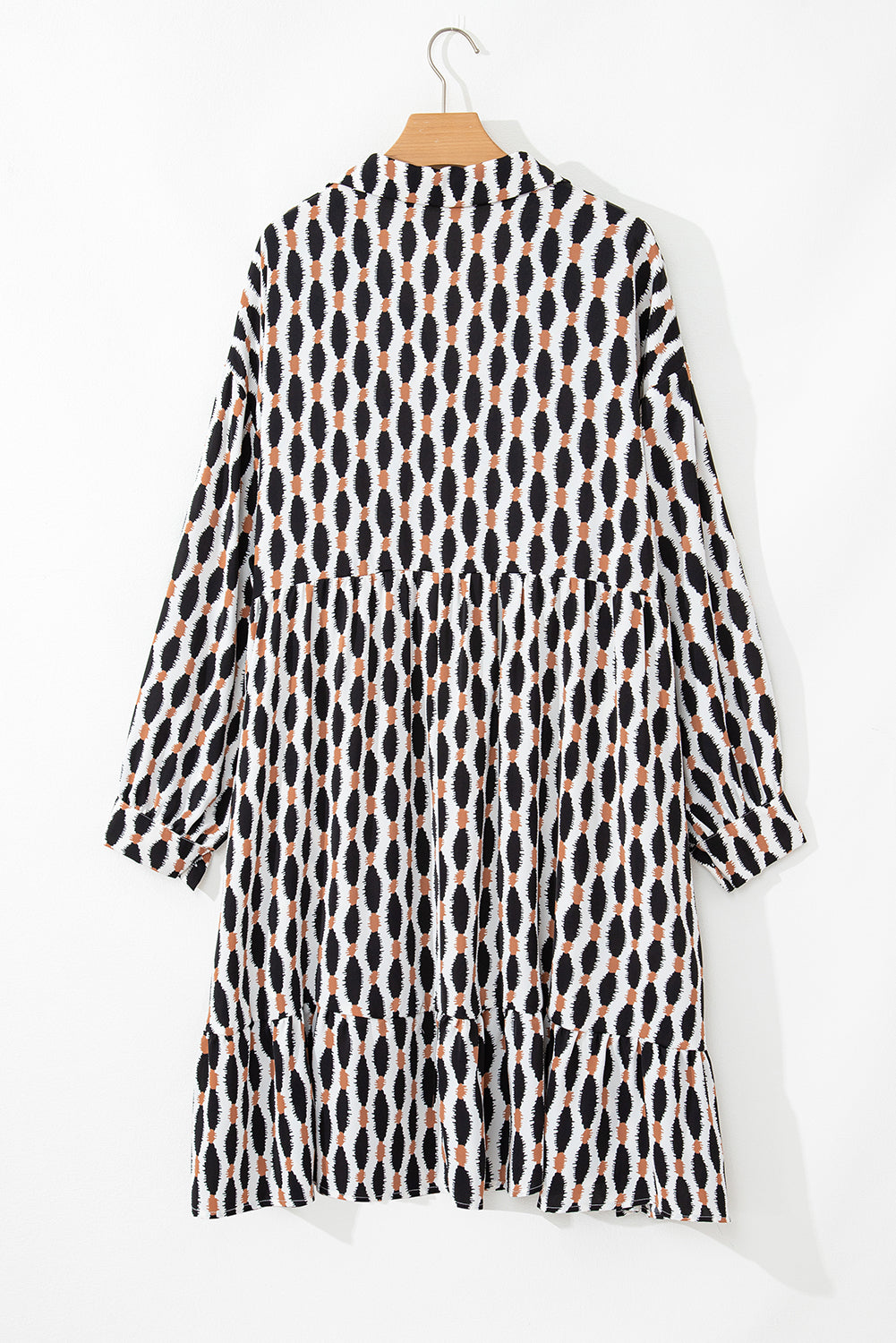 Apricot Abstract Print Collared V Neck Plus Size Mini Dress-Chaelisa's New Jammies