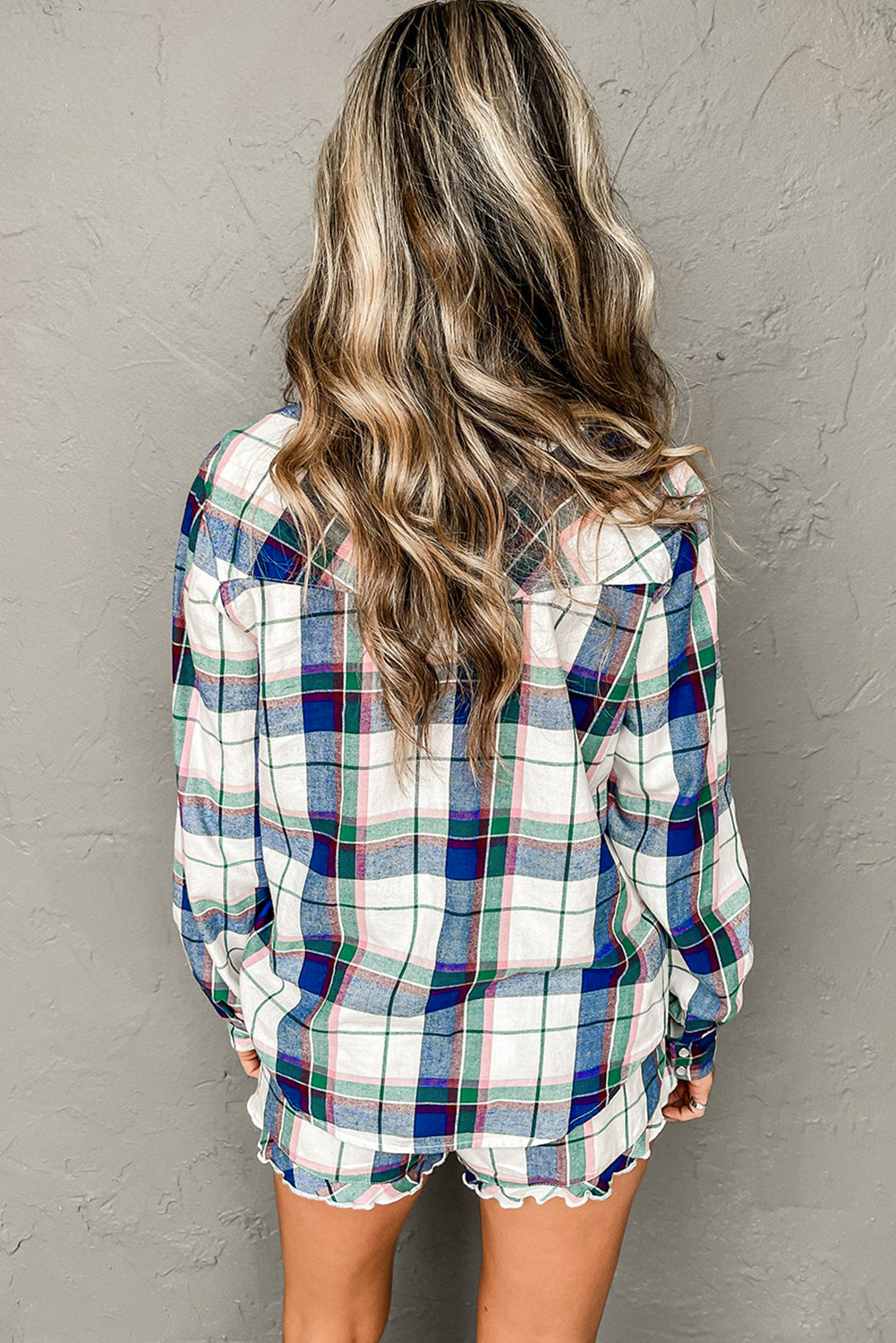 Blue Plaid Print Shirt and Shorts 2Pcs Lounge Set-Chaelisa's New Jammies