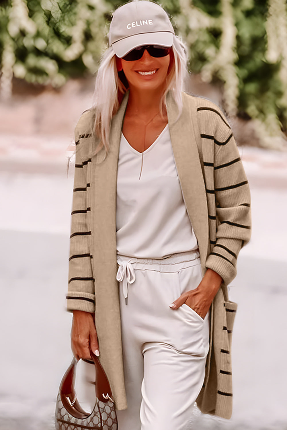 Black Stripe Side Pockets Open Front Cardigan-Chaelisa's New Jammies