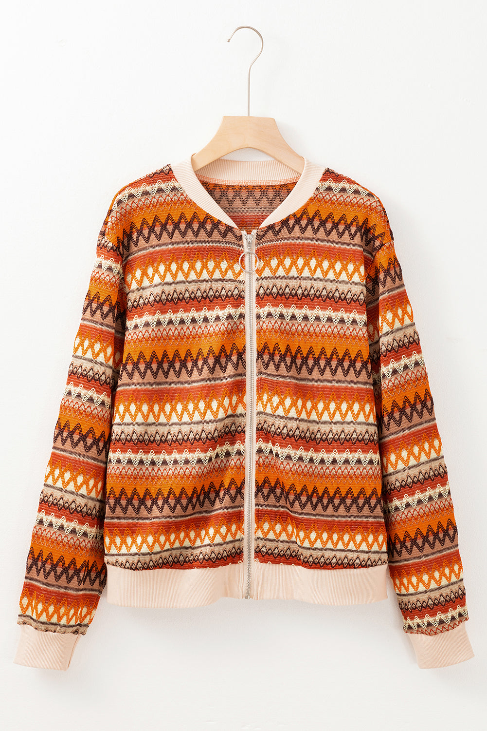 Orange Boho Striped Zip Up Long Sleeve Jacket-Chaelisa's New Jammies