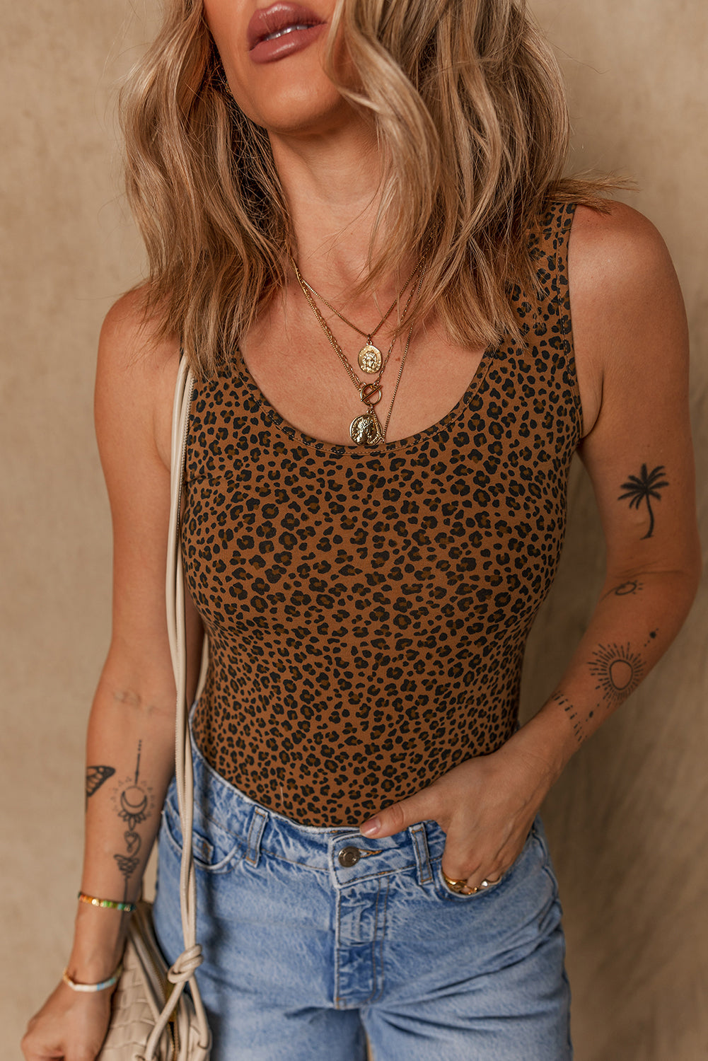 Brown Leopard Printed Sleeveless Scoop Neck Bodysuit-Chaelisa's New Jammies