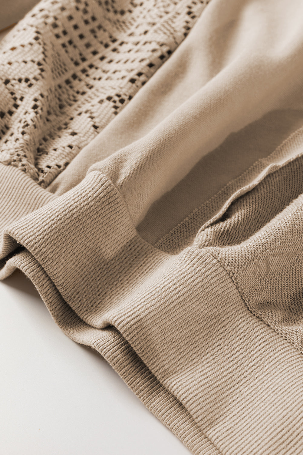 Parchment Knit Crochet Exposed Seam Ribbed Trim Sweatshirt-Chaelisa's New Jammies