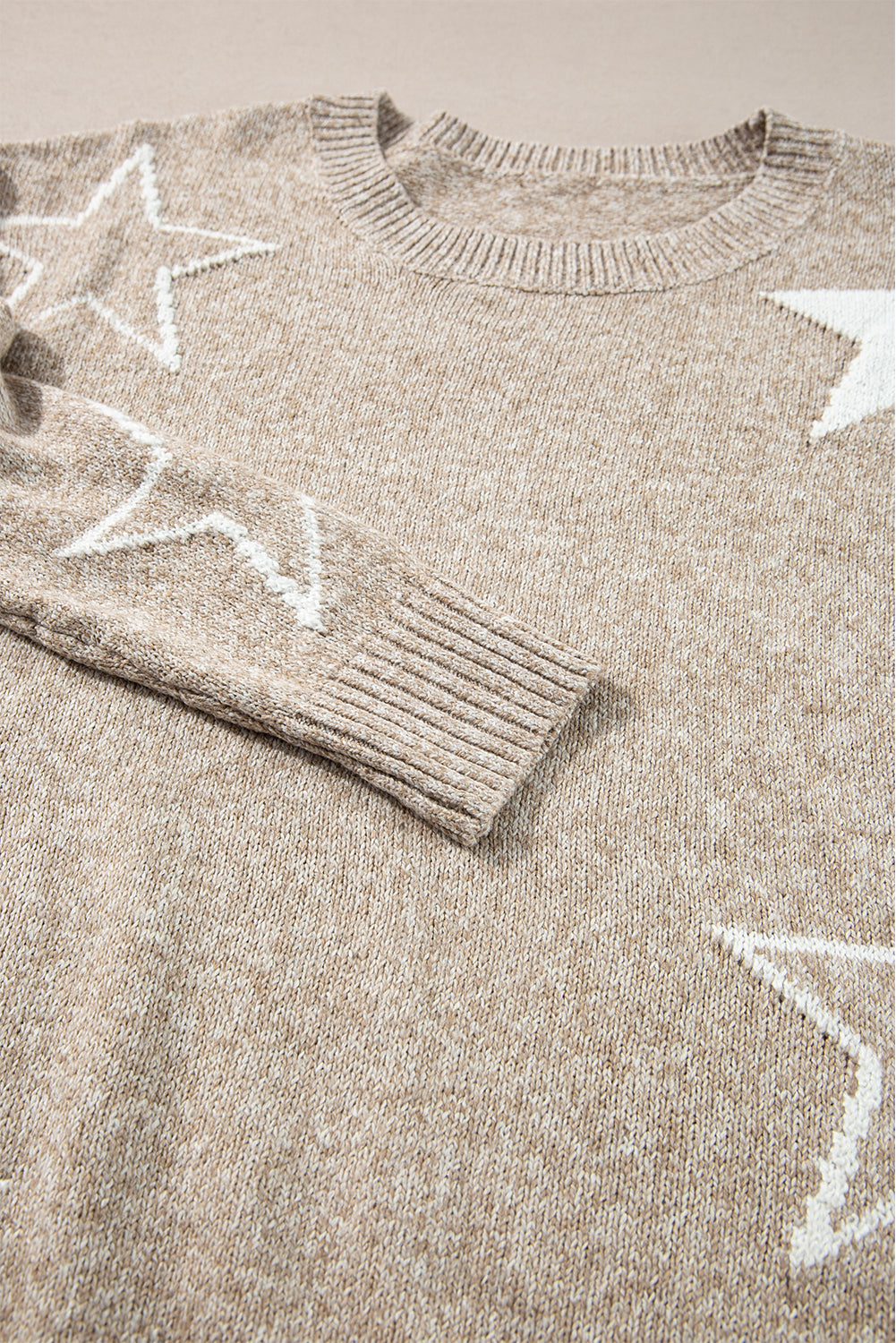 Khaki Star Pattern Drop Shoulder Knit Sweater-Chaelisa's New Jammies