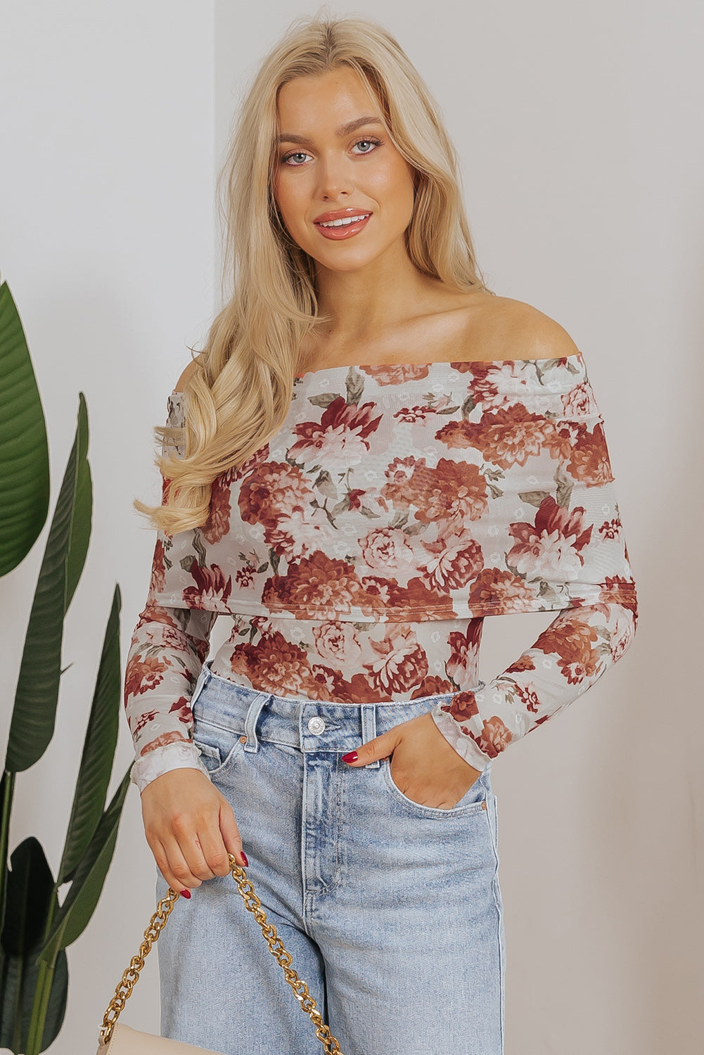 Pink Floral Printed Long Sleeve Sheath Bodysuit-Chaelisa's New Jammies