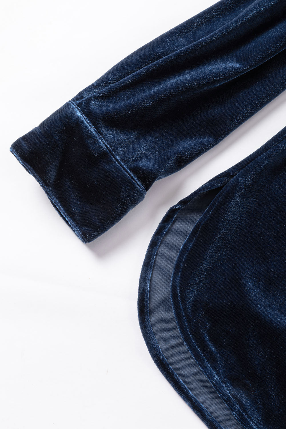 Navy Blue Frilled Buttoned V Neck Velvet Blouse-Chaelisa's New Jammies
